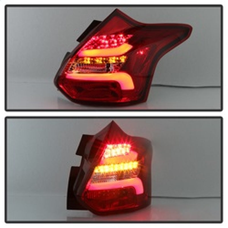 Spyder 5085153 fits Ford 12-14 Focus 5DR LED Tail Lights - Red Clear (ALT-YD-FF