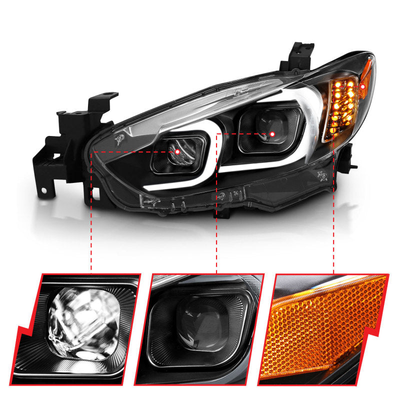 ANZO 121516 2015 fits Mazda 14-20 6 Projector Headlights w/ Plank Style Design Black