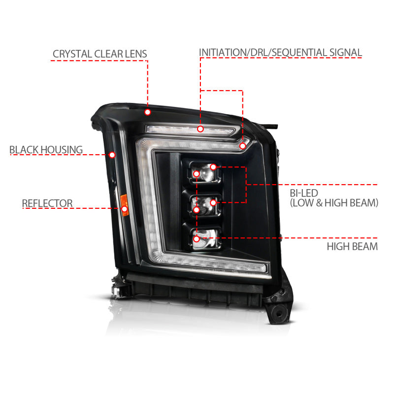 ANZO 15-20 GMC Yukon (Incl XL - Factory Halogen Models) Full LED Proj Headlights Black - Pass. Side