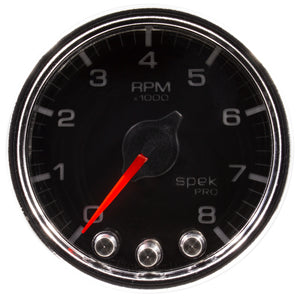 AutoMeter P33431 Autometer Spek-Pro Gauge Tach 2 1/16in 8K Rpm W/ Shift Light & Peak Mem Blk/Chrm