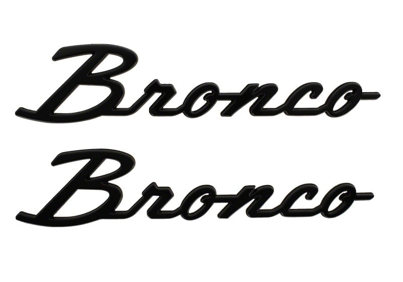 fits Ford 21-24 Racing M-1447-BSGS Bronco Classic Script Fender Badge Kit - Gloss Black