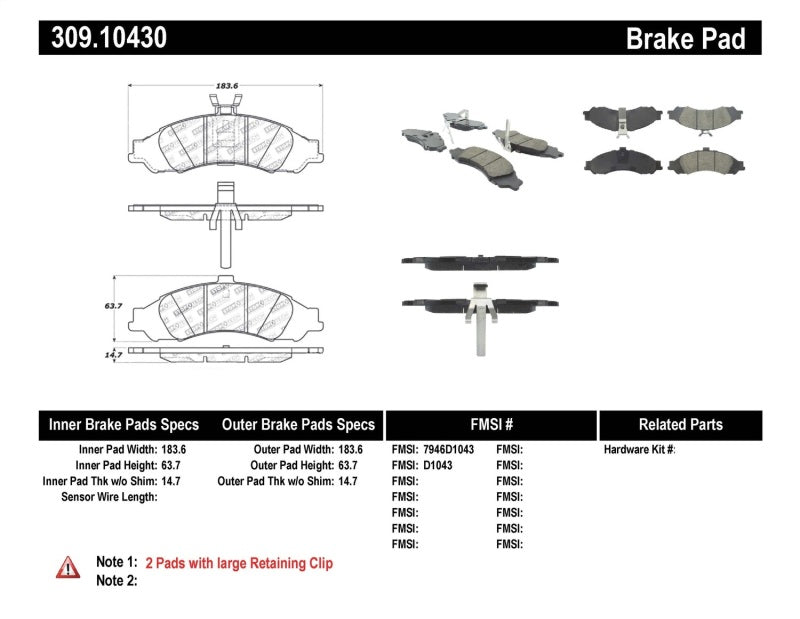 Stoptech 309.1043 Performance Brake Pads