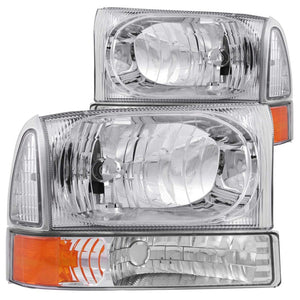 ANZO 111081 2000-2004 fits Ford Excursion Crystal Headlights Chrome w/ Corner Lights 2pc