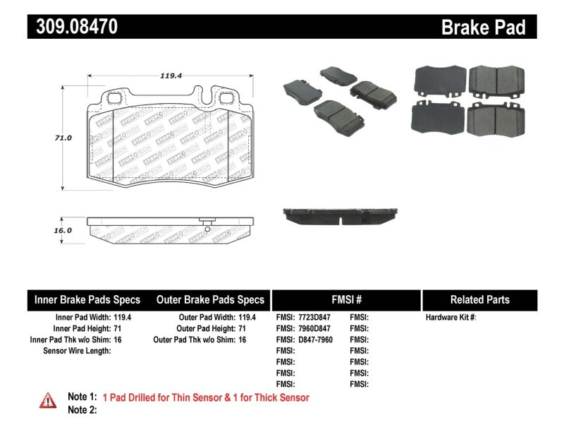Stoptech 309.0847 Performance 94-12/96 Maserati / Mercedes Benz C/E/ML/S/SL Series Front Brake Pads