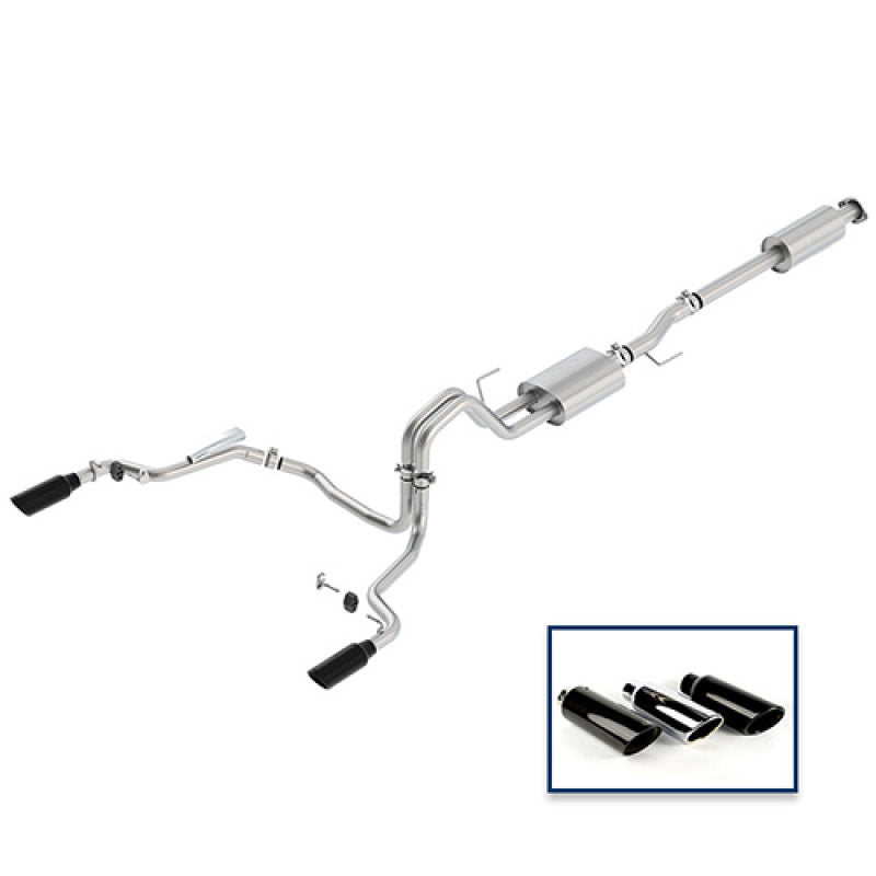 fits Ford 15-18 Racing M-5200-F1550DSBA F-150 5.0L Cat-Back Sport Exhaust System - Rear Exit Black Chrome Tips