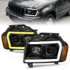 ANZO 111543 2007 fits Jeep 05-20 Grand Cherokee Projector Headlights w/ Light Bar Switchback Black Housing