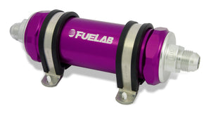 Fuelab 85802-4 858 In-Line Fuel Filter Long -10AN In/Out 10 Micron Fabric w/Check Valve - Purple