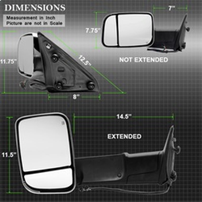 9933165 Xtune fits Dodge 09-12 Ram 1500 Extendable Power Heated Adjust Mirror