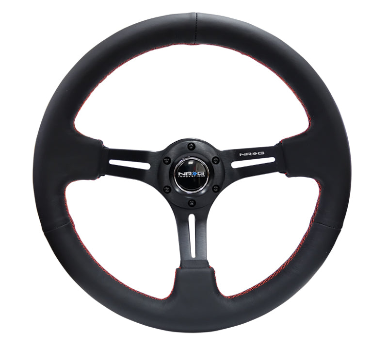 NRG RST-018R-RS RST-018R-RS Reinforced Steering Wheel Black Leather/Red Stitch