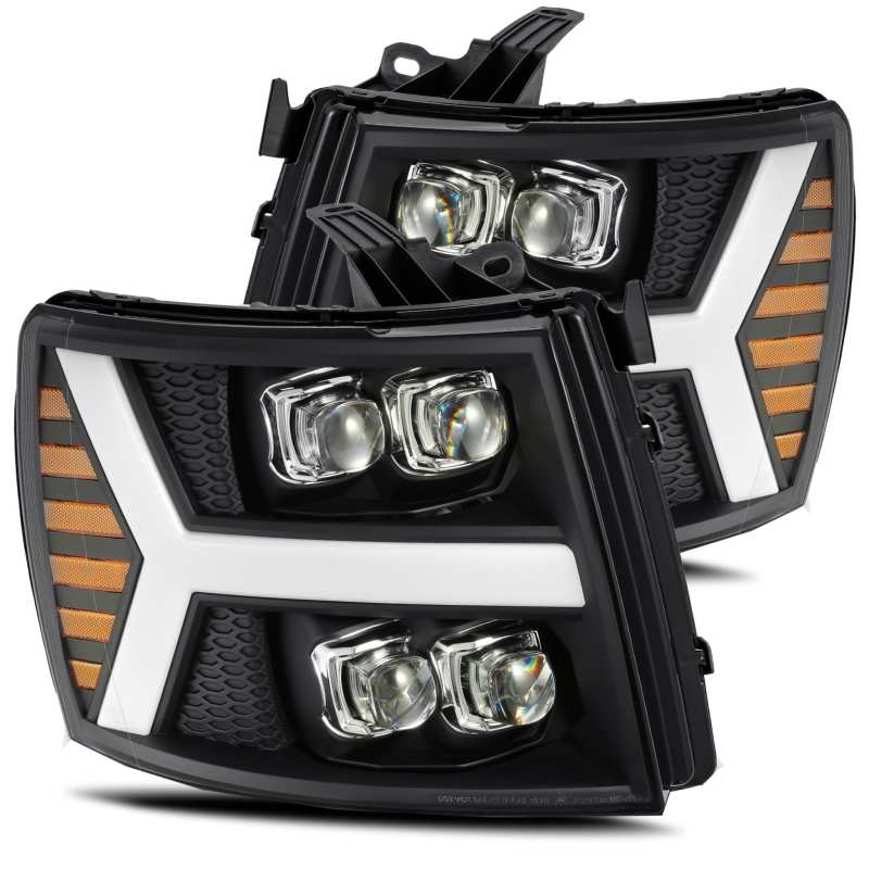 AlphaRex 880209 fits Chevy 07-13 1500HD NOVA LED Proj Headlights Plank Style Matte Blk w/Activ Light/Seq Signal