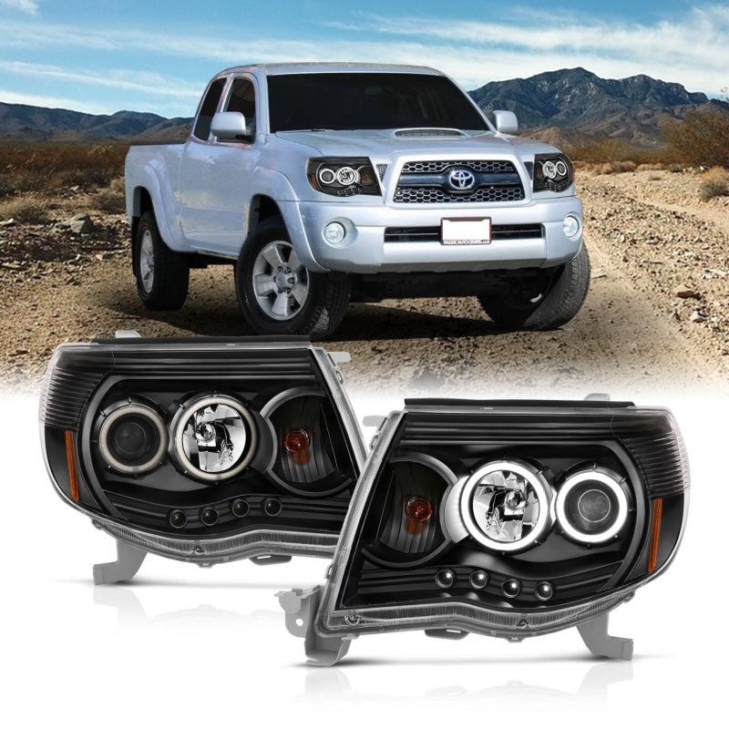 ANZO 121282 2011 fits Toyota 05-20 Tacoma Projector Headlights w/ Halo Black