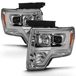 ANZO 111444 2009-2014 fits Ford F-150 Projector Headlight Plank Style Chrome Amber