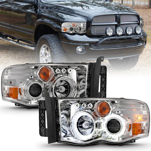 ANZO 111491 2002-2005 fits Dodge Ram 1500 Projector Headlights w/ Halo Chrome Clear Amber