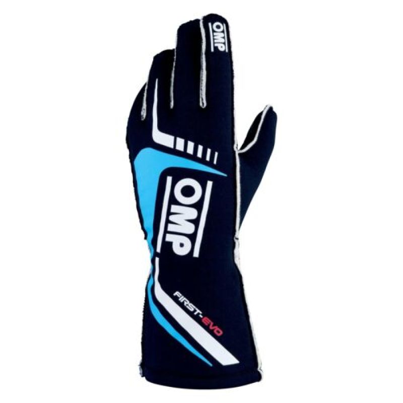 OMP IB0-0767-A01-244-S First Evo Gloves Blu Navy/Ciano - Size S (Fia 8856-2018)