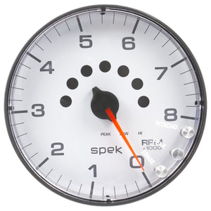AutoMeter P238128 Autometer Spek-Pro Gauge Tachometer 5in 8K Rpm W/Shift Light & Peak Mem White/Black
