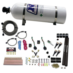 Nitrous Express 90094-15 4 Cyl SX2 Nozzle Nitrous Kit (100-300HP x 2) w/15lb Bot