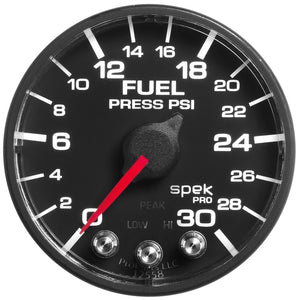 AutoMeter P316328 Autometer Spek-Pro Gauge Fuel Press 2 1/16in 30psi Stepper Motor W/Peak & Warn Blk/Blk