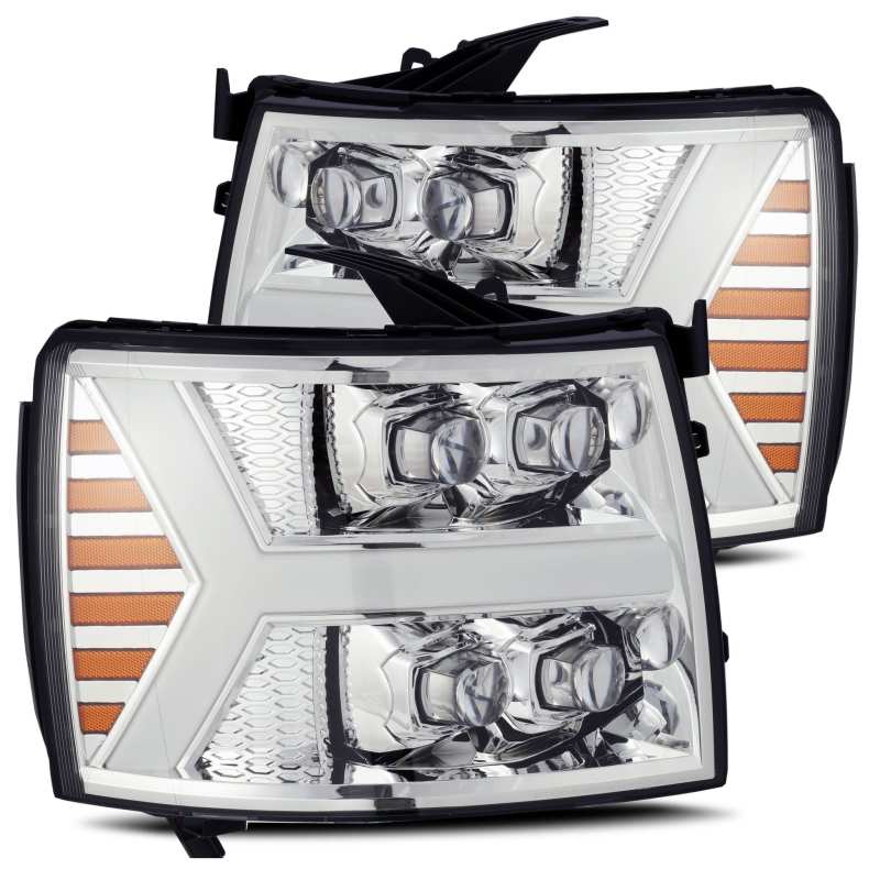 AlphaRex 880207 fits Chevy 07-13 1500HD NOVA LED Proj Headlights Plank Style Chrm w/Activ Light/Seq Signal