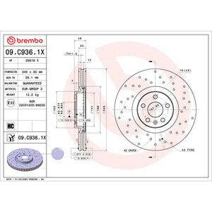 Brembo OE 09.C936.1X Brembo 16-24 Volvo XC90 / 18-24 XC60 Front Premium Xtra Cross Drilled UV Coated Rotor