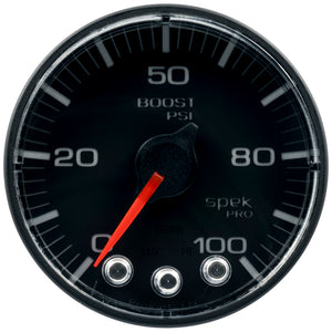 AutoMeter P305328 Autometer Spek-Pro Gauge Boost 2 1/16in 100psi Stepper Motor W/Peak & Warn Blk/Blk