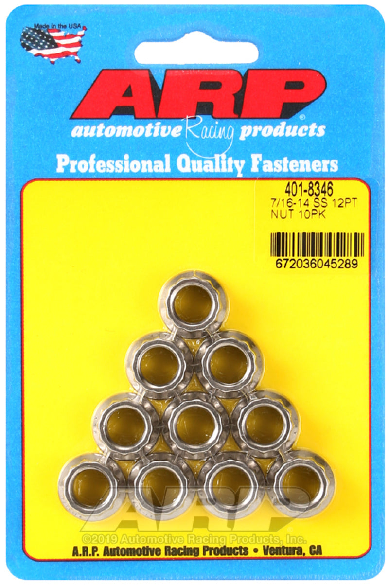 ARP 401-8346 7/16-14 12PT Nut Kit SS - 10 PK