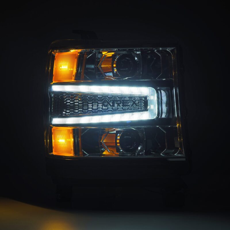 AlphaRex 880235 16-18 fits Chevy 1500HD LUXX LED Proj Headlights Chrome w/Seq