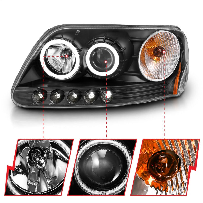 ANZO 111097 1903 fits Ford 97-20 F-150 Projector Headlights w/ Halo Black (CCFL)