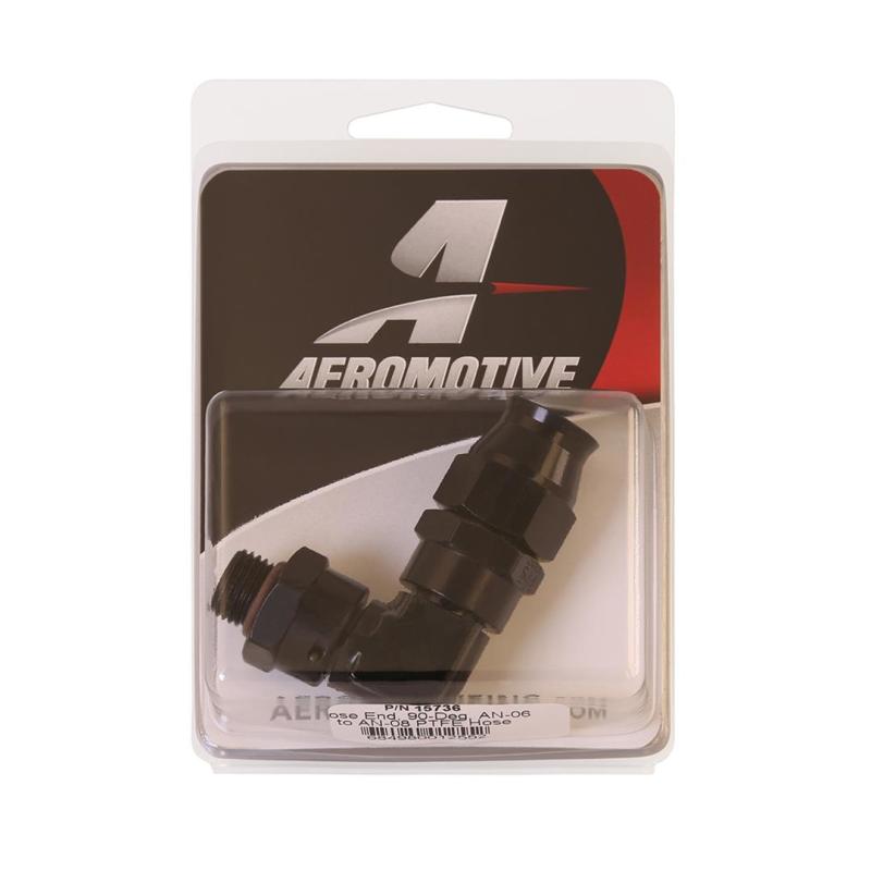 Aeromotive  15736 PTFE Hose End - AN-06 to AN-08 Hose - 90 Deg - Black Anodized
