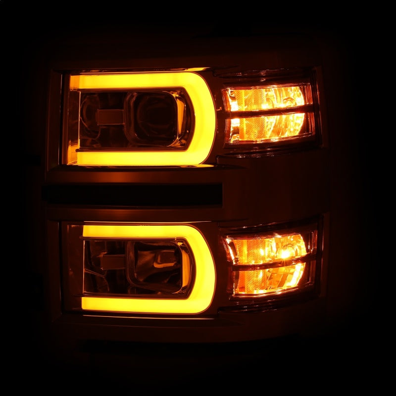 ANZO 111413 fits Chevrolet 14-15 Silverado 1500 Projector Headlights w/ Plank Style Switchback Chrome w/ Amber