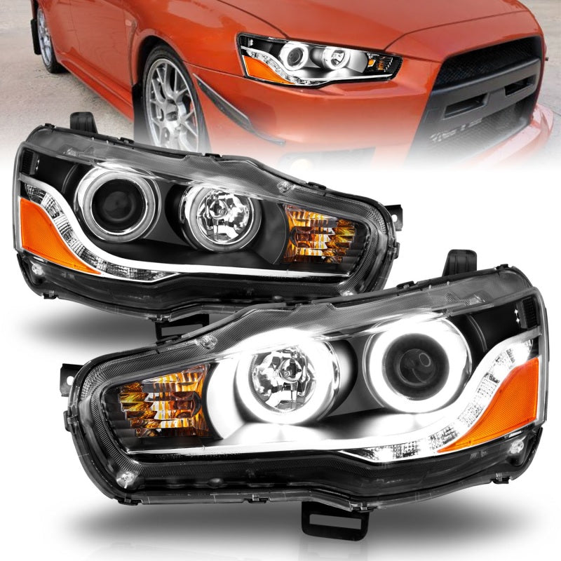 ANZO 121428 2015 fits Mitsubishi 08-20 Lancer Projector Headlights w/ Halo Black (CCFL)