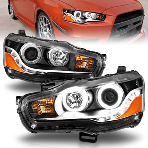 ANZO 121428 2008-2015 fits Mitsubishi Lancer Projector Headlights w/ Halo Black (CCFL)