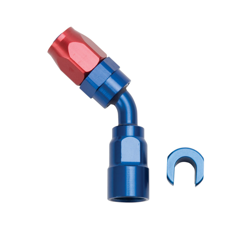 Russell 611260 Performance 5/16in SAE Quick Disc Female to -6 Hose Red/Blue 45 Degree Hose End