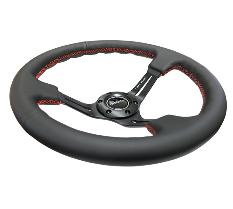 NRG RST-018R-RS RST-018R-RS Reinforced Steering Wheel Black Leather/Red Stitch