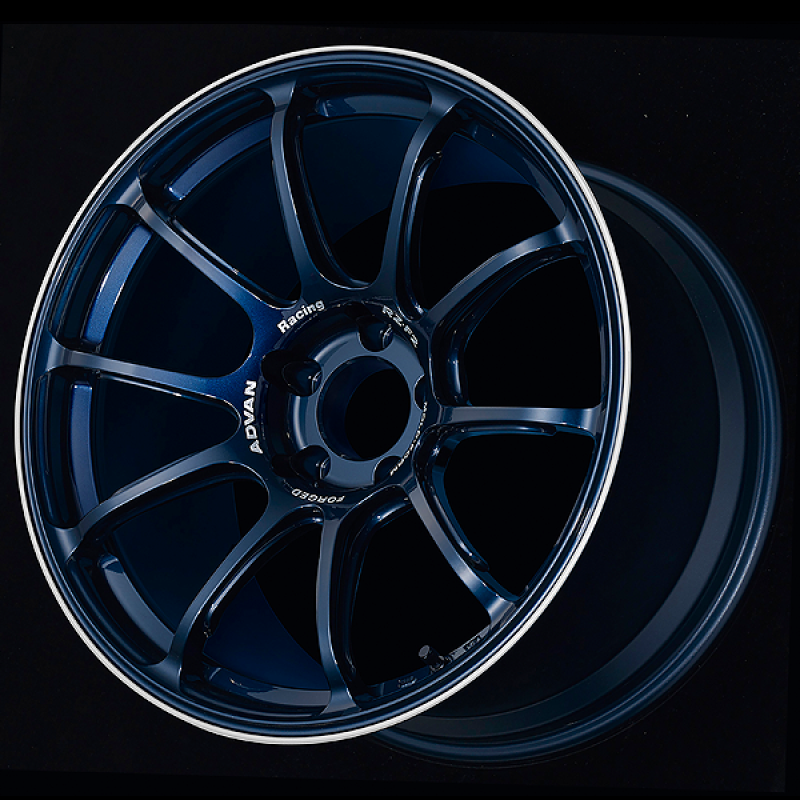 Advan YA28J44EDR RZ-F2 18x9.5 +44 5-114.3 Racing Titanium Blue and Ring Wheel