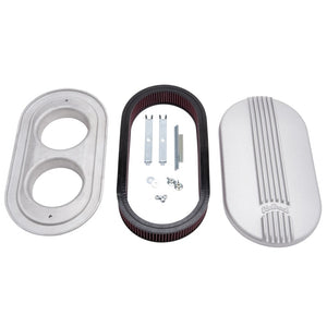 Edelbrock 41199 Air Cleaner Classic Series Oval Aluminum 17 5In X 9 35In X 4 45In Dual Carburetor