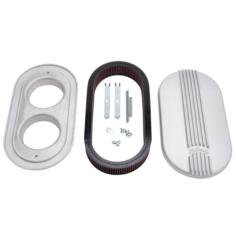 Edelbrock 41199 Air Cleaner Classic Series Oval Aluminum 17 5In X 9 35In X 4 45In Dual Carburetor