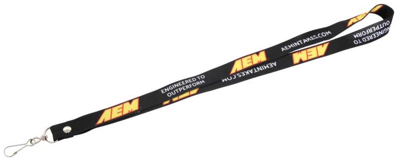 AEM 01-901 Black Lanyard 3/4in x 36in w/ Swivel Clip - Red / Yellow AEM Logo