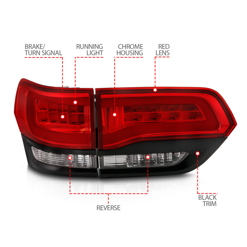 ANZO 311268 2016 fits Jeep 14-20 Grand Cherokee LED Taillights Red/Clear