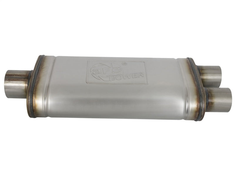 AFE 49M00018 rce XP SS Muffler 3in Center Inlet / 2.5in Dual Outlets 18in L x 9