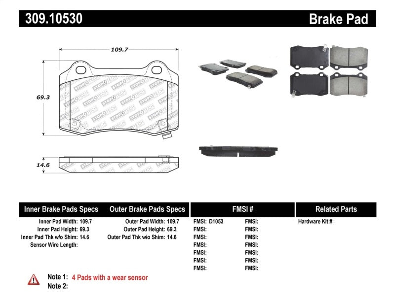 Stoptech 309.1053 Performance 10+ fits Camaro Rear Brake Pads
