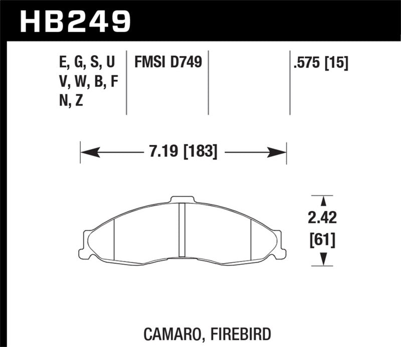 Hawk HB249D.575 fits 98-02 Camaro ER-1 Street Front Brake Pads
