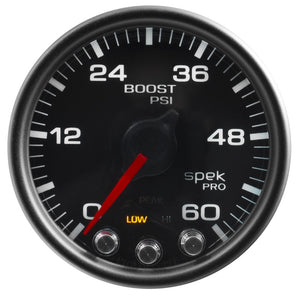 AutoMeter P30432 Autometer Spek-Pro Gauge Boost 2 1/16in 60psi Stepper Motor W/Peak & Warn Blk/Black