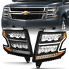 ANZO 111478 fits Chevy 15-20 Tahoe/Suburban LED Light Bar Style Headlights Black w/Sequential w/DRL w/Amber