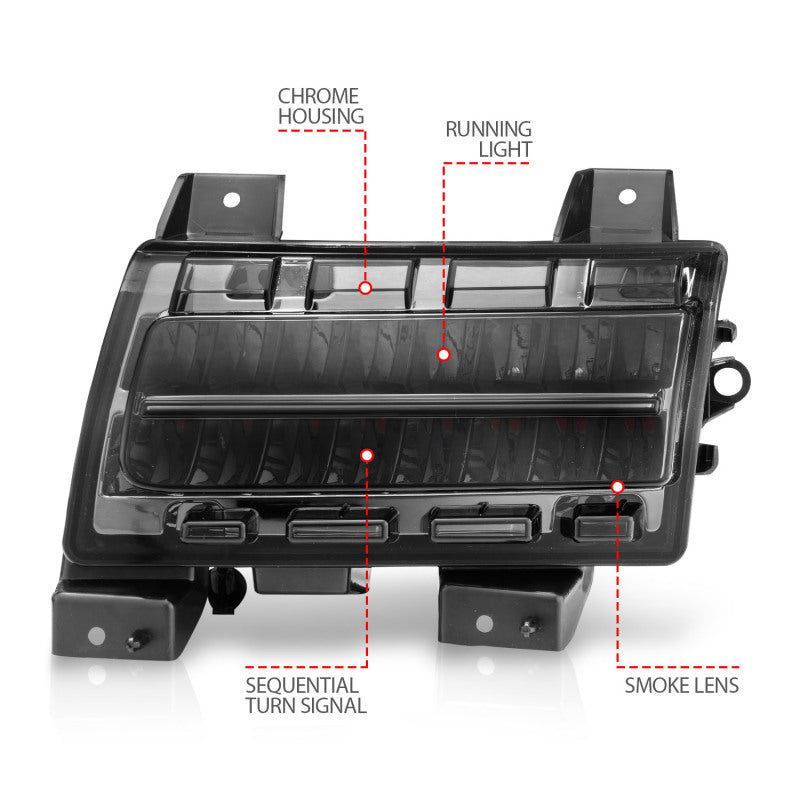 ANZO 511085 2021 fits Jeep 18-20 Wrangler LED Side Markers Chrome Housing Smoke Lens w/ Seq. Signal Sport Bulb