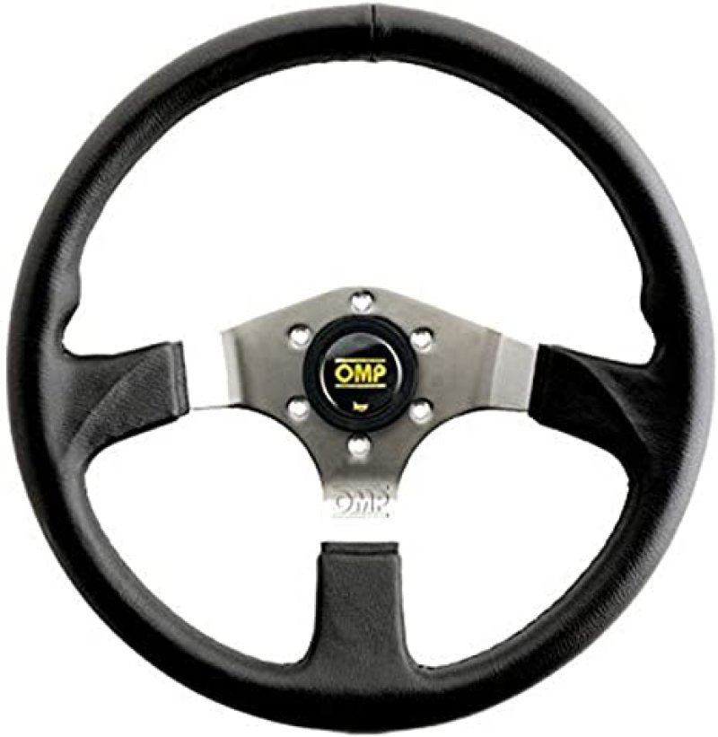 OMP OD0-2019-189 Asso Flat Steering Wheel w/ 3 Steel Spokes (350mm) - Large Leather (Black)