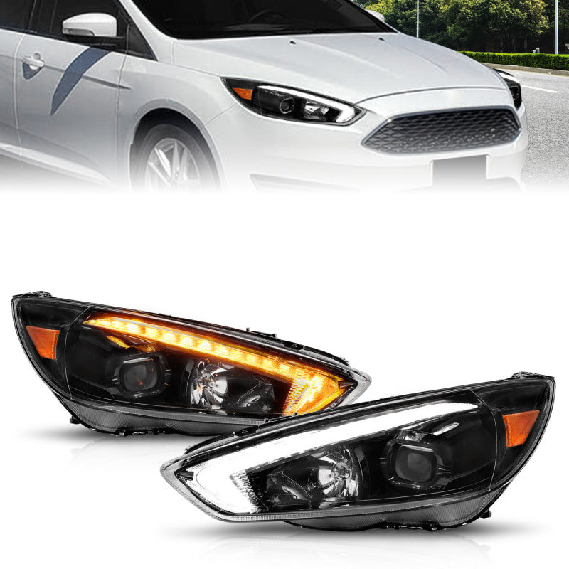 ANZO 121564 fits Ford 15-18 Focus Projector Headlights - w/ Light Bar Switchback Black Housing