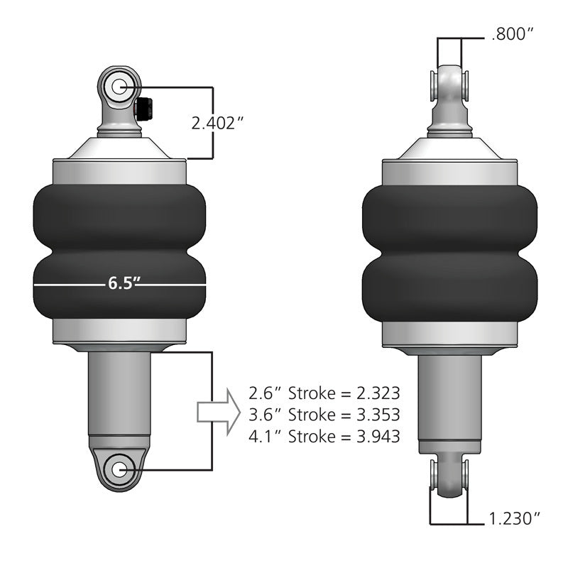 Ridetech 21120101 HQ Series ShockWaves 2.6in travel 6.5in dia Double Convoluted .625in bearing/.625in Bearing