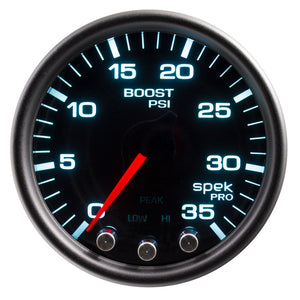 AutoMeter P30352 Autometer Spek-Pro Gauge Boost 2 1/16in 35psi Stepper Motor W/Peak & Warn Blacksmoke//Black