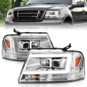 ANZO 111542 2004-2008 fits Ford F-150 Projector Headlights w/ Light Bar Chrome Housing