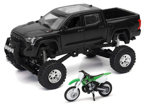 New Ray Toys SS-54446 fits Toyota Tundra Pro Lifted Truck Black with Kawasaki Dirt Bike 1:32 Scale